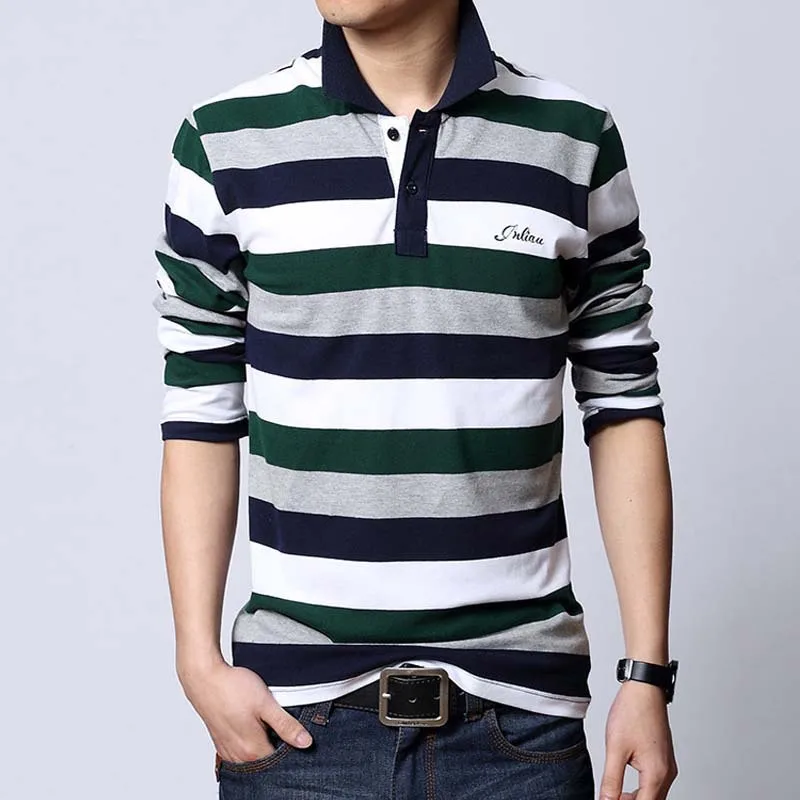 2016 big yards New spell color stripes Lapel Shirt Mens Long Sleeve T-Shirt