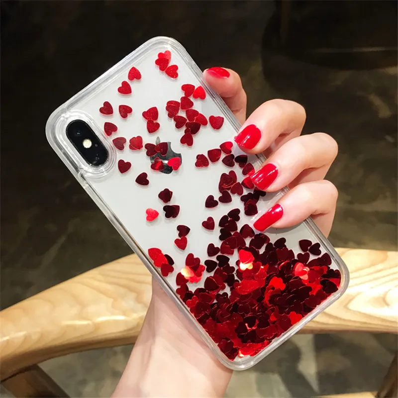 Модный Жидкий блеск зыбучие пески Любовь Сердце фольга для iPhone 6 6S 7 8 Plus X XS MAX XR