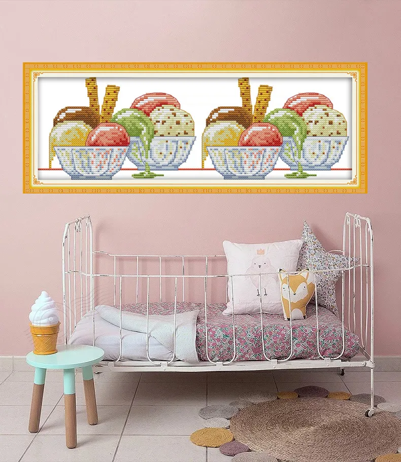 

Ice cream Printed Canvas Cross Stitch Kit Home Decore 11CT 14CT Canvas DMC Embroidery Needlework Cross-stitch set Handmade
