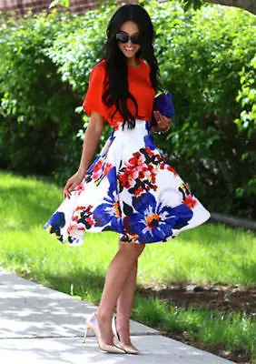 Skirts Women 2017 Summer floral print full high waist Flared Pleated A Line Skirt Mini | Женская одежда