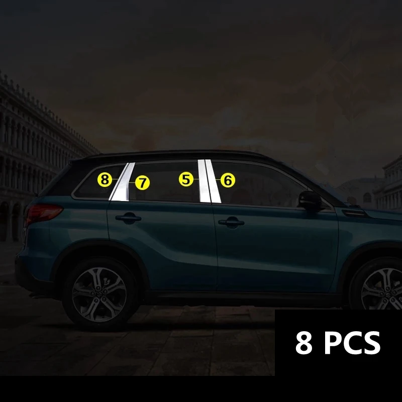 Для Suzuki Vitara- корпус из нержавеющей стали Стекло окно украшение столб средняя полоса отделка рамка лампы капот запчасти - Цвет: 8PCS