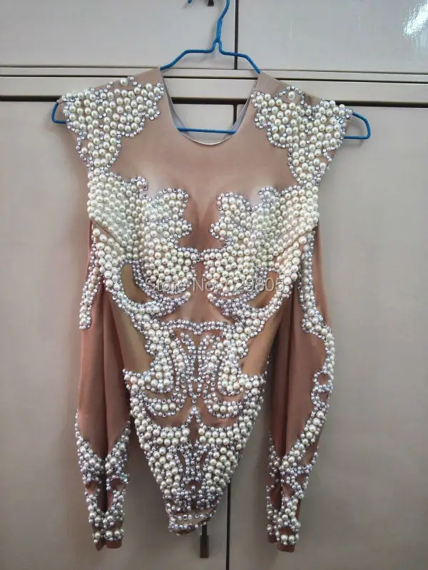 Женский костюм для танцев с длинным рукавом и жемчугом|female singer|dance costumecostume dance wear |