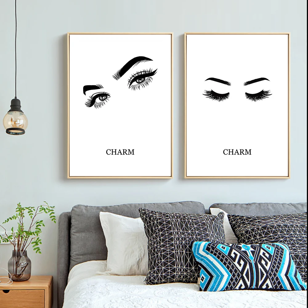 Модные ресницы для глаз постер живопись черный и белый холст картина глаза