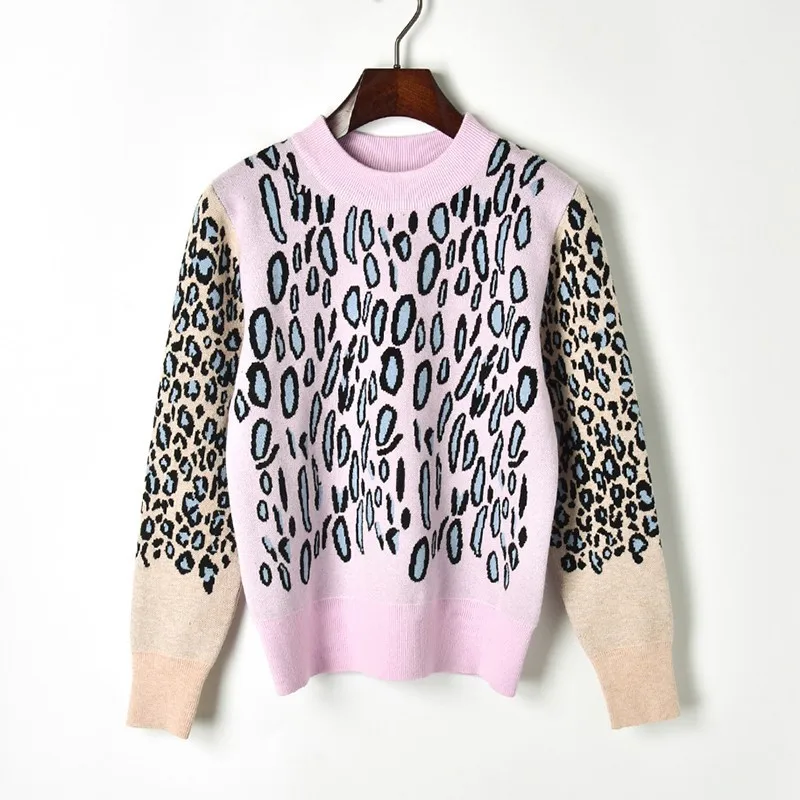 2018 зимний женский свитер контрастного цвета с леопардовым принтом Женский