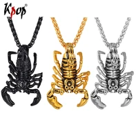 kpop stainless steel scorpion pendents necklace goldblack color chain necklace for women men animals jewelry necklaces gp338
