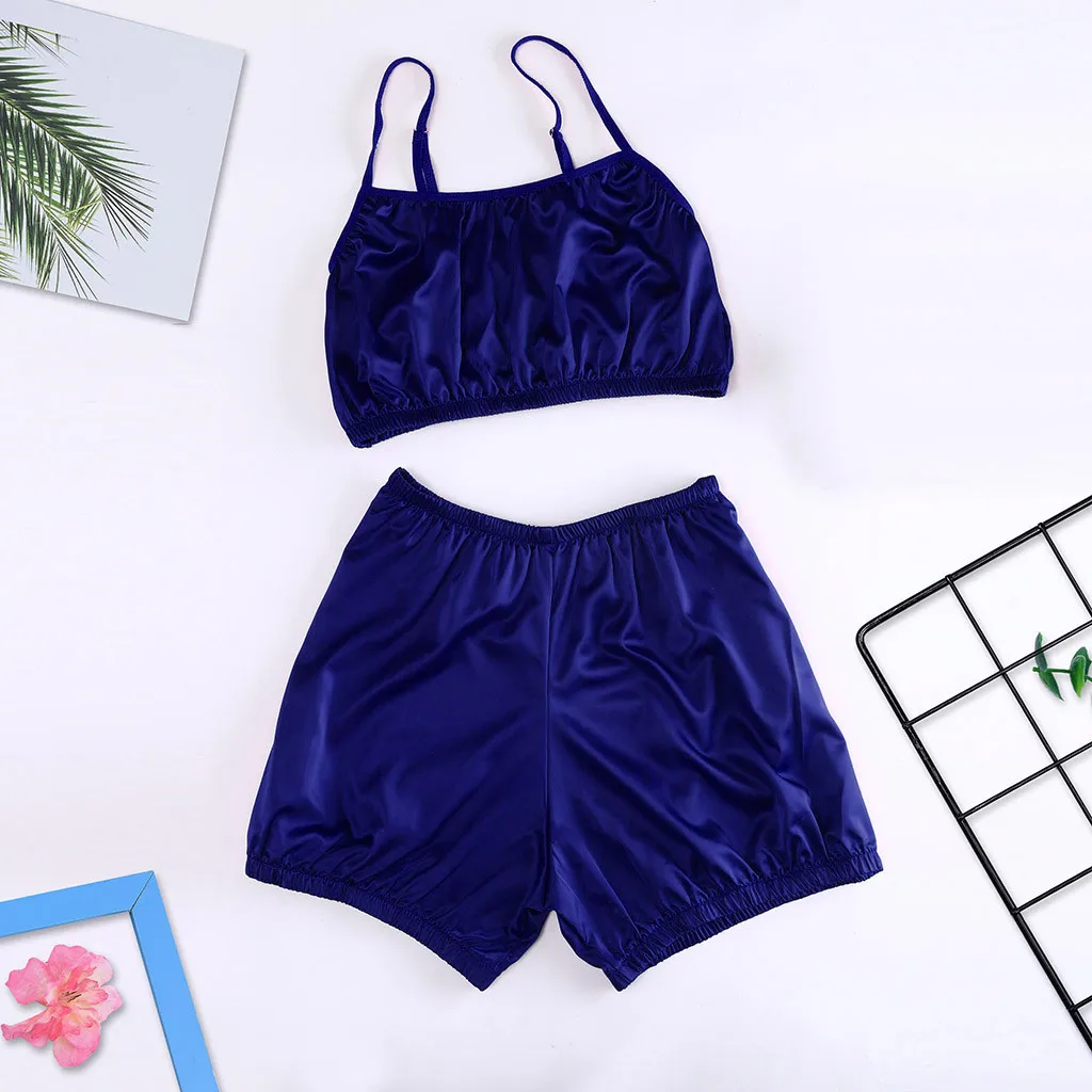 Hot 2019 new sale summer Polyester Solid Women's Color Sexy Lingerie Baby Doll Shorts Large Size Pajamas 2PC Set | Женская одежда