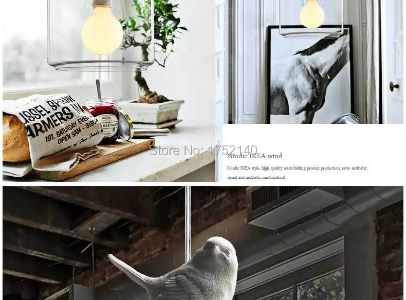 Креативный стеклянный кулон 110В 220В e27.Contemporary and contract personality Retro через резную птицу.