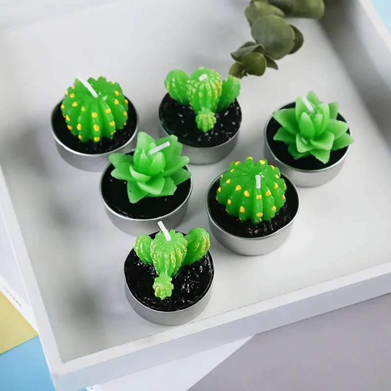 6 шт./компл. мини Кактус свечи декоративные настольные лампы для отдыха и вечеринок, свадьбы, дня рождения украшения миниатюры