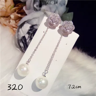 Серьги-капли для женщин, белые, 5-10 мм, раковина, Пресноводный Жемчуг, 925 пробы, серебро, темперамент, серьги-капли, кубический цирконий, хорошее ювелирное изделие - Цвет камня: 320-Silver Needle