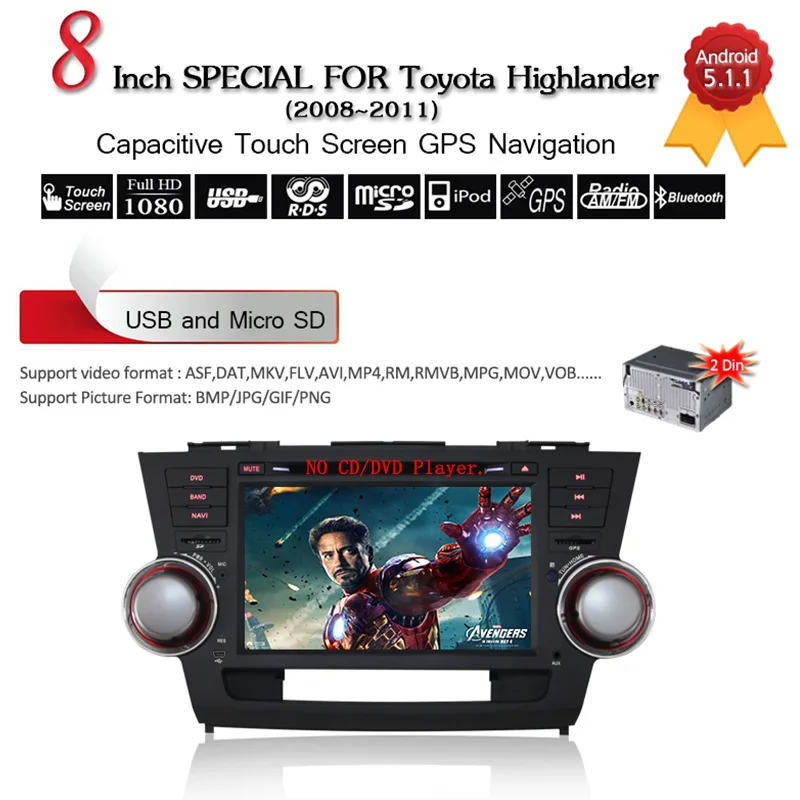 8 &quotHD Автомобильный dvd плеер GPS навигация Радио Аудио для Toyota Highlander емкостный