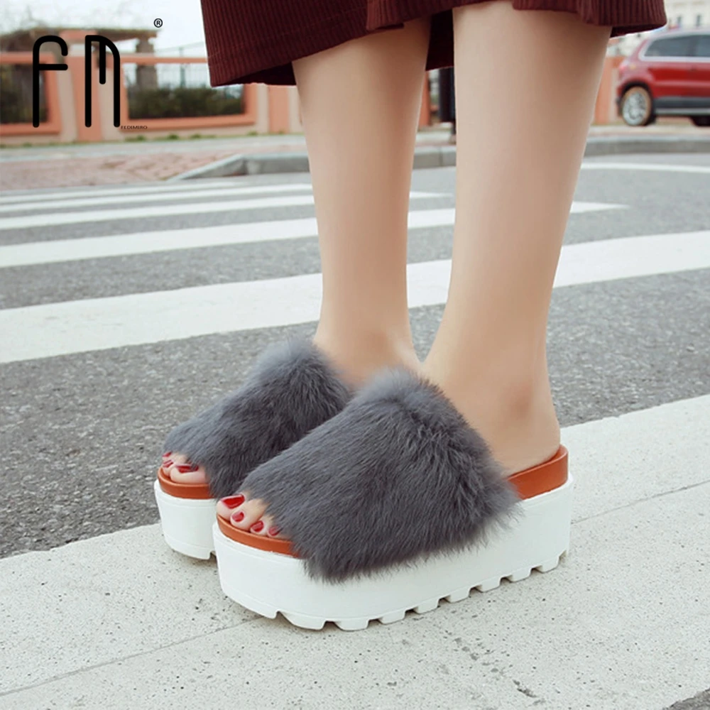 Fedimiro/Мех животных Босоножки на каблуках Для женщин из натуральной кроличьей