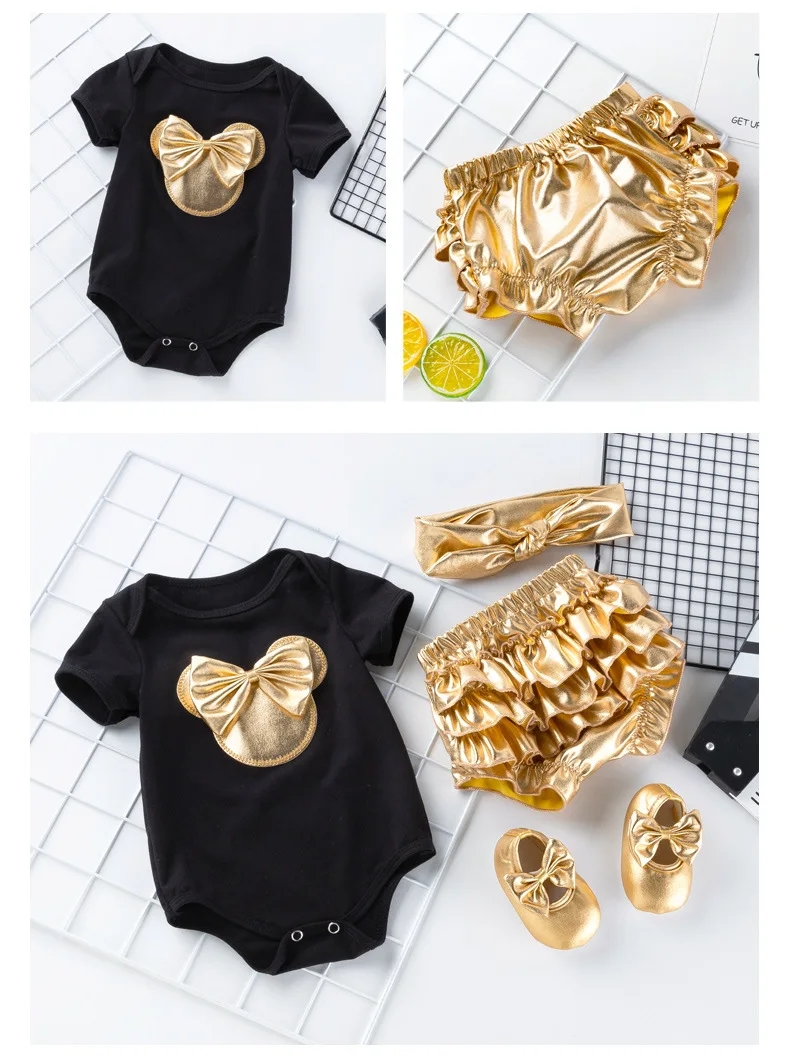 Cute Summer Romper 4pcs Baby Girls Clothes Jumpsuit Romper+Shoes+Headband 0-24M Age Infant Toddler Newborn Outfits Set for kids