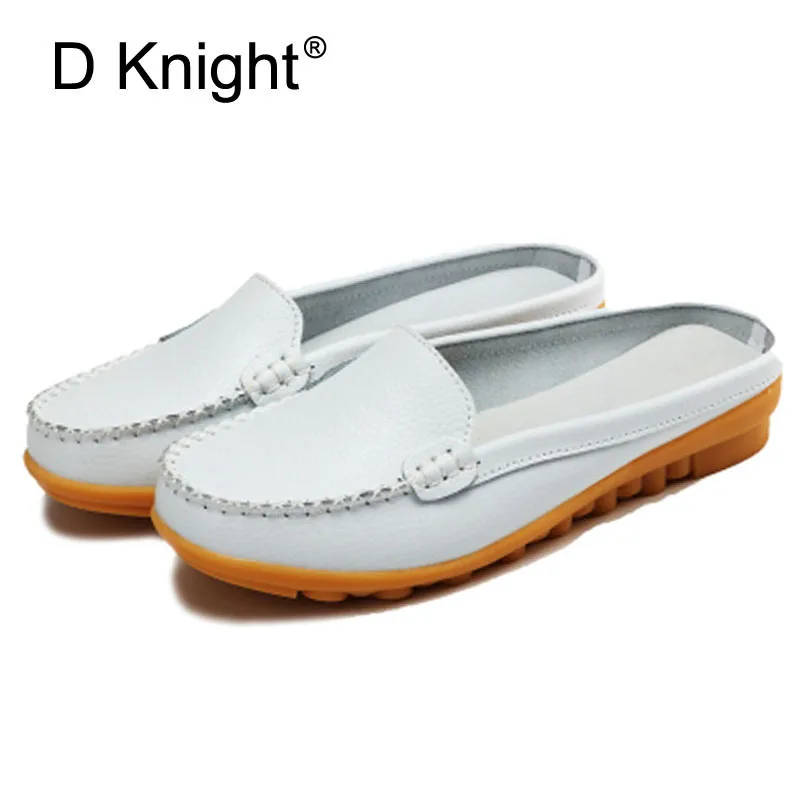 Женские шлепанцы без застежки черные мокасины из спилка с круглым носком на