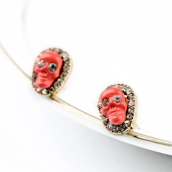 Женские серьги гвоздики с красным черепом в стиле панк|Серьги-гвоздики| |