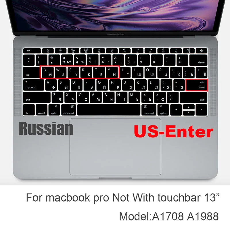 13pro A1708 US-Enter Русский ЕС и США-введите Клавиатура Обложка протектор для Macbook Pro 13Air 11 12 15 Сенсорная панель Модель A1706/A1466 A1707/A1990/A1398/A1534 - Цвет: 13pro A1708 US-Enter