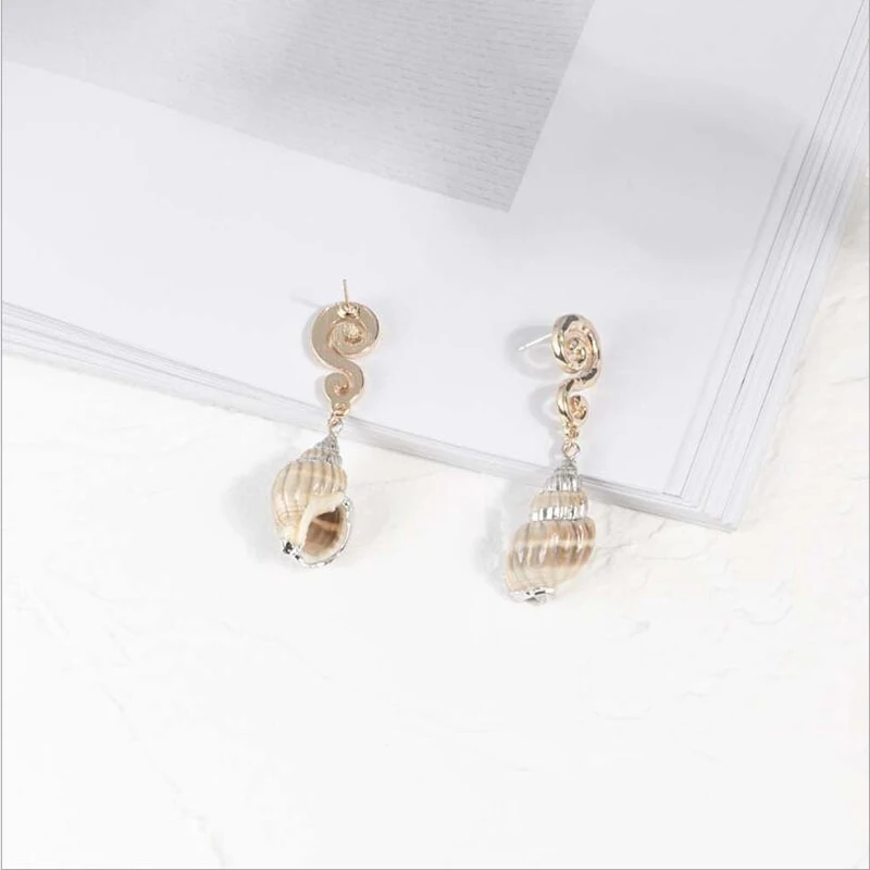 Amaiyllis Bohemia Natural Shell Stud Earrings For Women Chic Geometric Metal S925 Silver Pin Post New Statement Earring | Украшения и