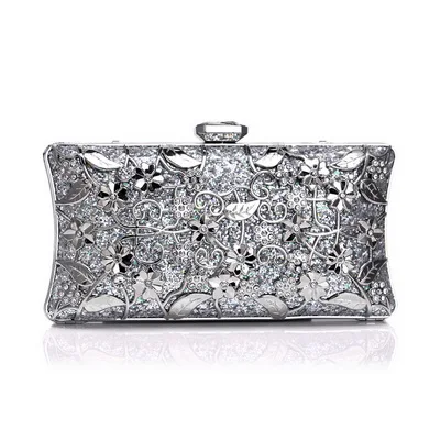 YM1546silver SEKUSA бриллиантами роскошный женский дневной клатч выдалбливают Металл Свадебная вечеринка вечерние сумки с цепочкой плечо сумки кошелек - Цвет: YM1546silver