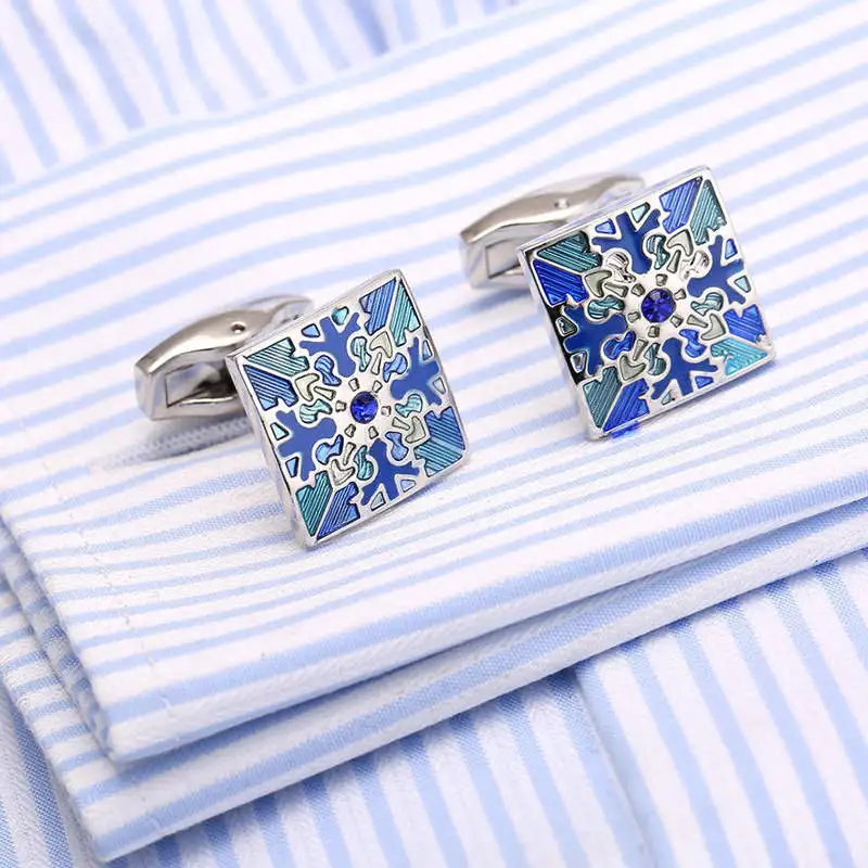 Высокое качество Мужские Запонки серебряное покрытие синяя картина квадратная