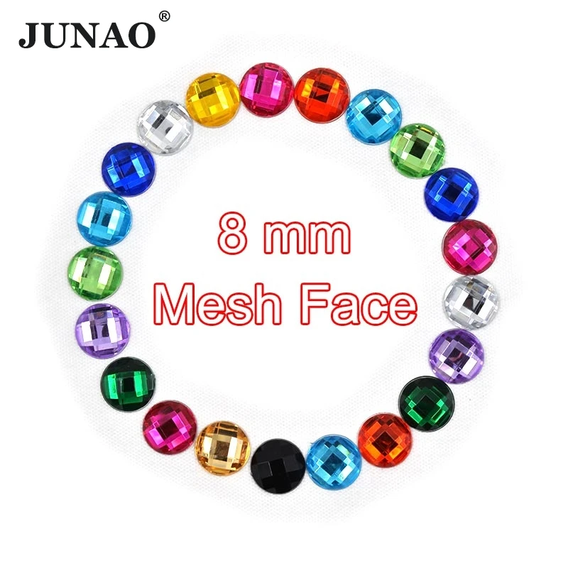 

JUNAO 8mm Glue On Crystal Flatback Rhinestones Round Acrylic Gems Non Sewing Strass Crystals Stone For DIY Clothes Crafts