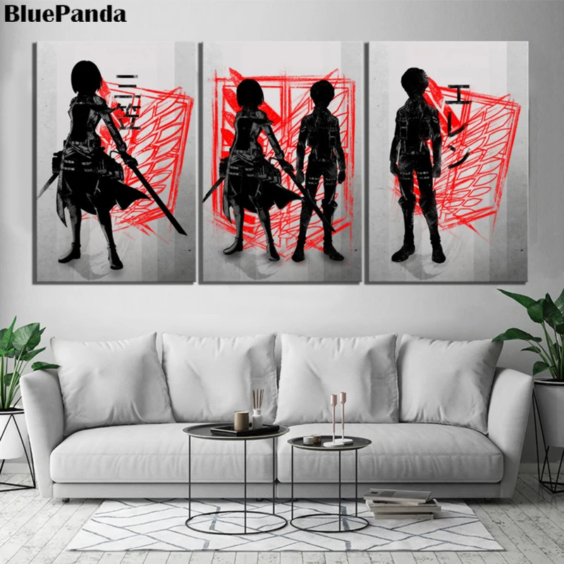 Attack On Titan Mikasa Ackerman 3 Pieces Modern Anime Poster Canvas Painting Pictures Decoration For Living Room Home Decor | Дом и сад