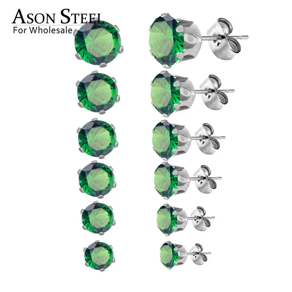 JS ASON, стальные серьги-гвоздики для женщин, розовый цвет, Круглый AAA кристалл, 6 пар/кор., набор сережек, нержавеющая сталь, Mujer Bijoux, подарок для любви - Окраска металла: JS