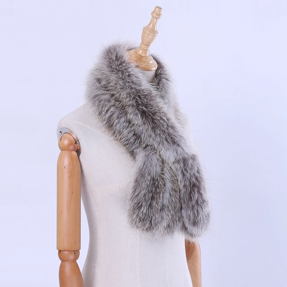 

2020 Winter New Arrival Women's Men's Genuine Fox Fur Hand Knitted Long Warm Fashion Scarf Scarves Wraps Mufflers