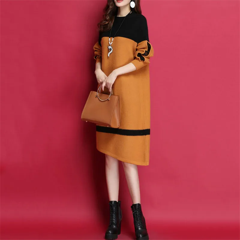 Осенне зимнее платье свитер для женщин элегантный вязаный пуловер 2018 новинка