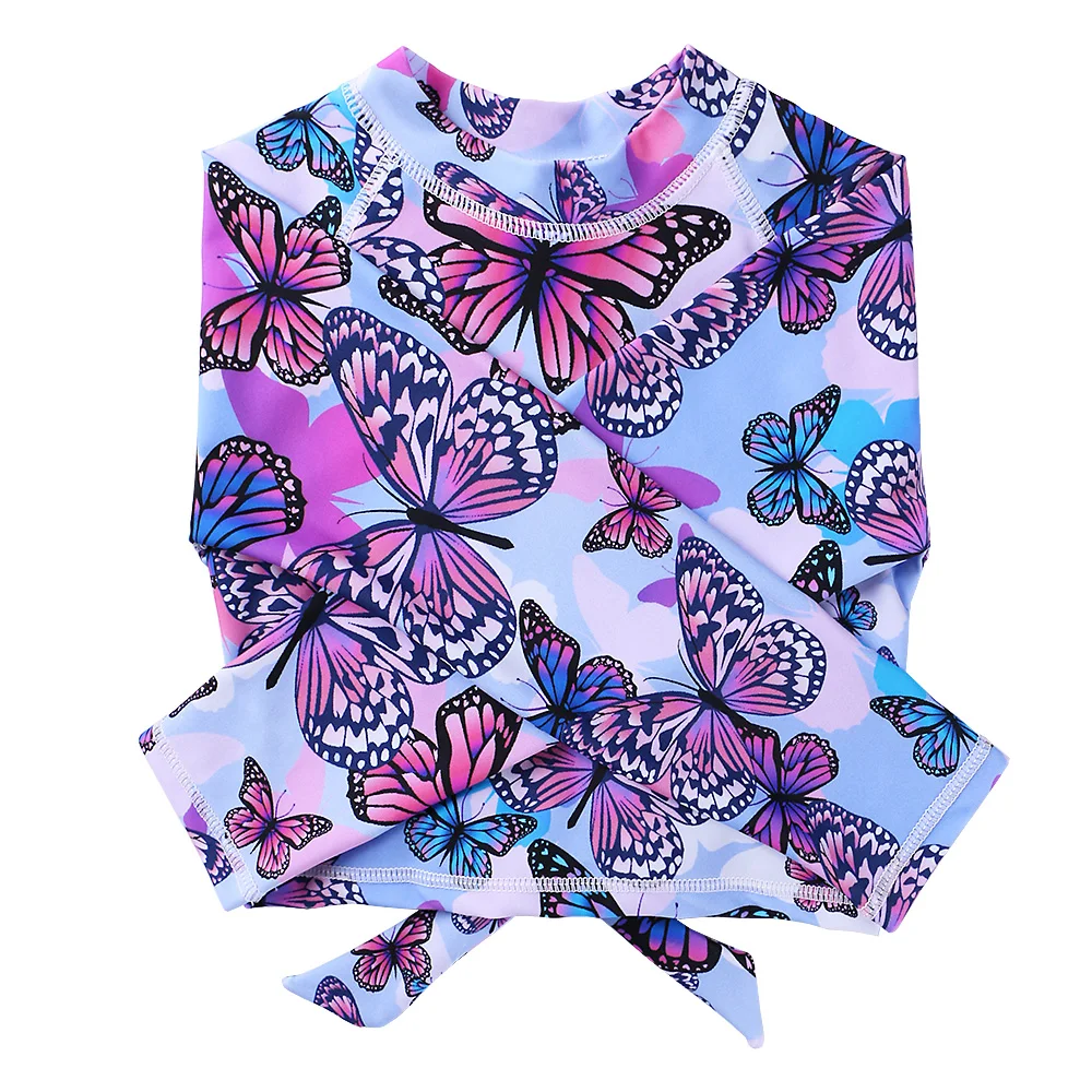 BAOHULU/купальный костюм с героями мультфильмов UPF50+, детский купальник с длинными рукавами и цветочным рисунком для девочек, купальный костюм из двух предметов, купальный костюм розового цвета для детей