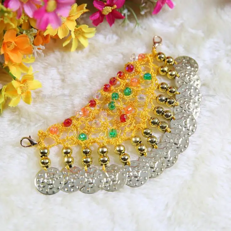 2 шт. / комплект дети пресс танец ( бусины монеты головные уборы + шифон блёстки Head