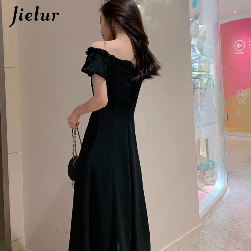 Jielur Элегантное летнее платье для женщин 2019 шикарное Европейское Черное женское с