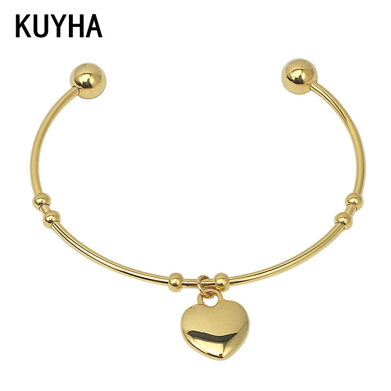 New Bangles design Stainless Steel Yellow Gold Bangle Bracelets Heart Charm Women Costume Jewellery High Quality|yellow gold bangle|design