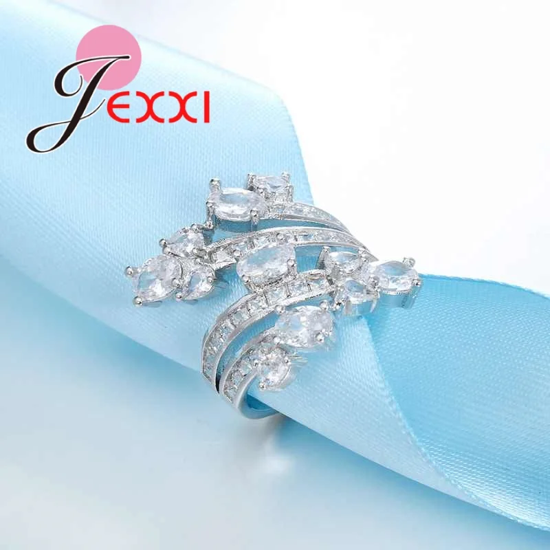 

Gorgeous Halo Paved White Crystal Channel Setting 925 Sterling Silver Opening Finger Rings for Women Jewelry