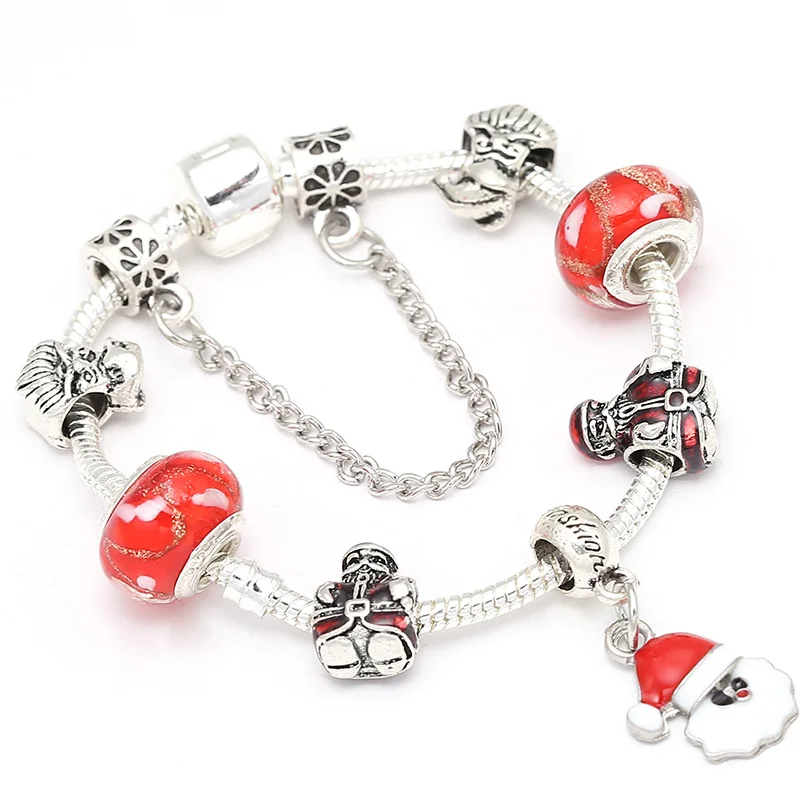 Дропшиппинг 2019 Рождественский браслет с шармами для женщин Санта Клаусом и