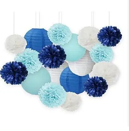 Набор из 18 детских украшений для душа мальчиков белые темно-синие бумажные