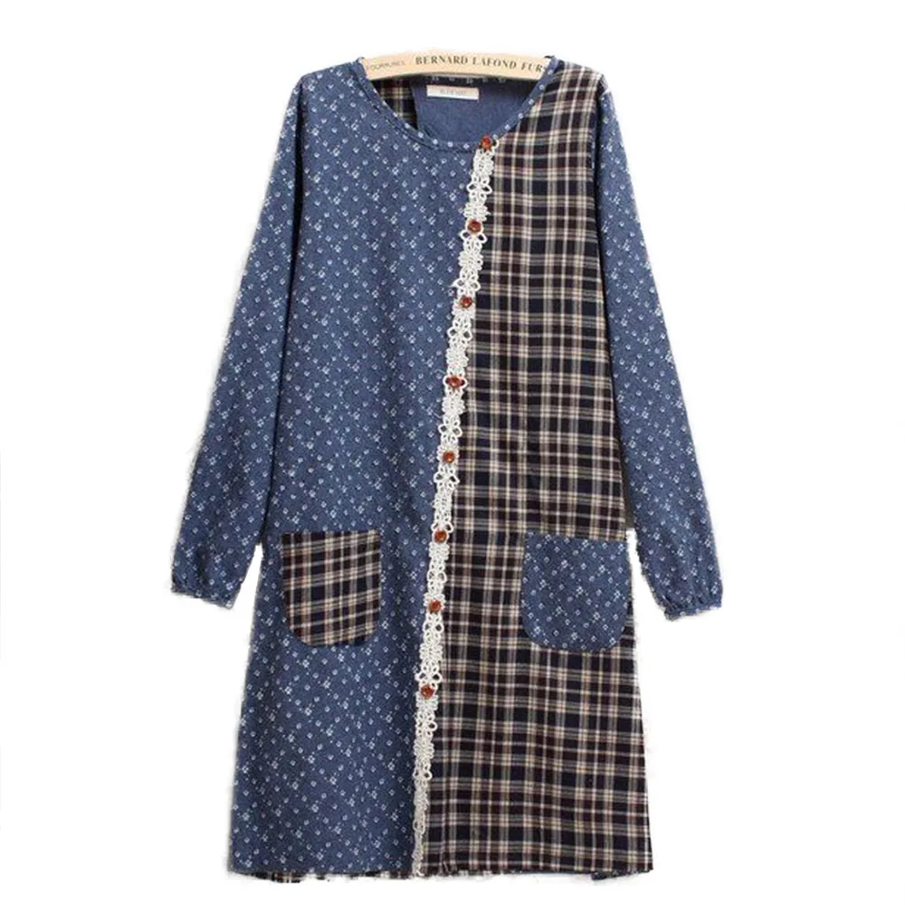 Женское клетчатое кружевное маленькое прямое платье с цветочным рисунком