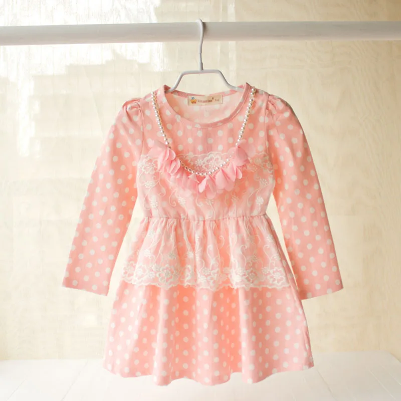 Children Dress Girls New 2016 Baby Dresses Kids Cotton Clothes Dot With Lace Korean Style For | Детская одежда и обувь