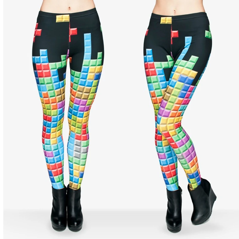 Модные брендовые женские леггинсы Tetris с 3D графическим принтом в стиле панк, обтягивающие брюки, повседневные штаны, леггинсы