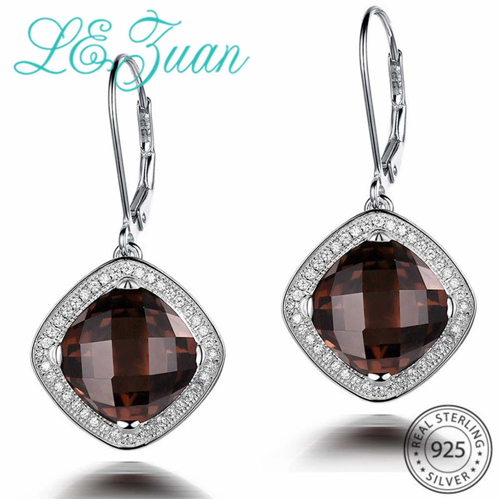 L & zuan 8 66ct Роскошные висячие серьги из натурального дымчатого кварца серебряные с