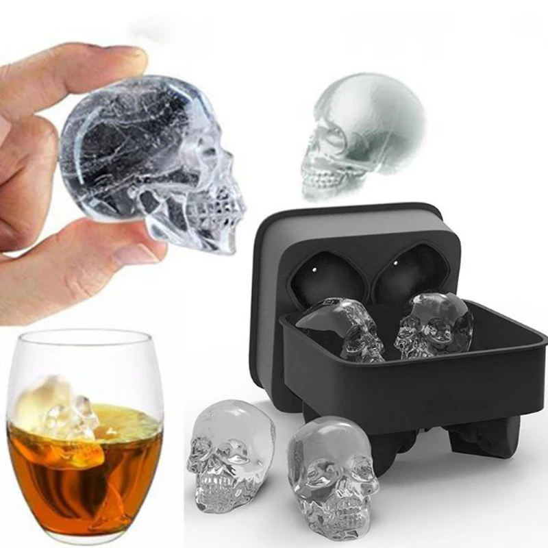 Гаджеты Лидер продаж большой cubetray пудинга 3D Череп силиконовый 4-полости DIY льдогенератор Хо Применение держать Применение отличный мужской подарок