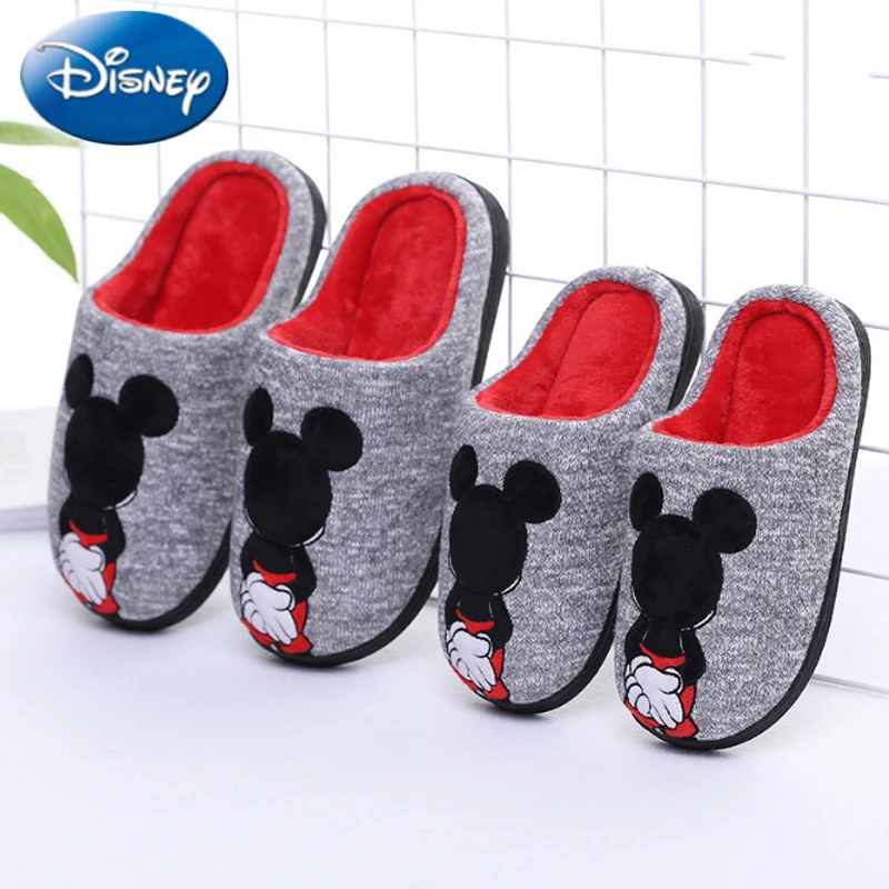 Disney/зимние милые розовые домашние хлопковые тапочки с Микки Маусом для мальчиков и девочек; домашняя обувь для спальни на плоской подошве; удобная теплая обувь