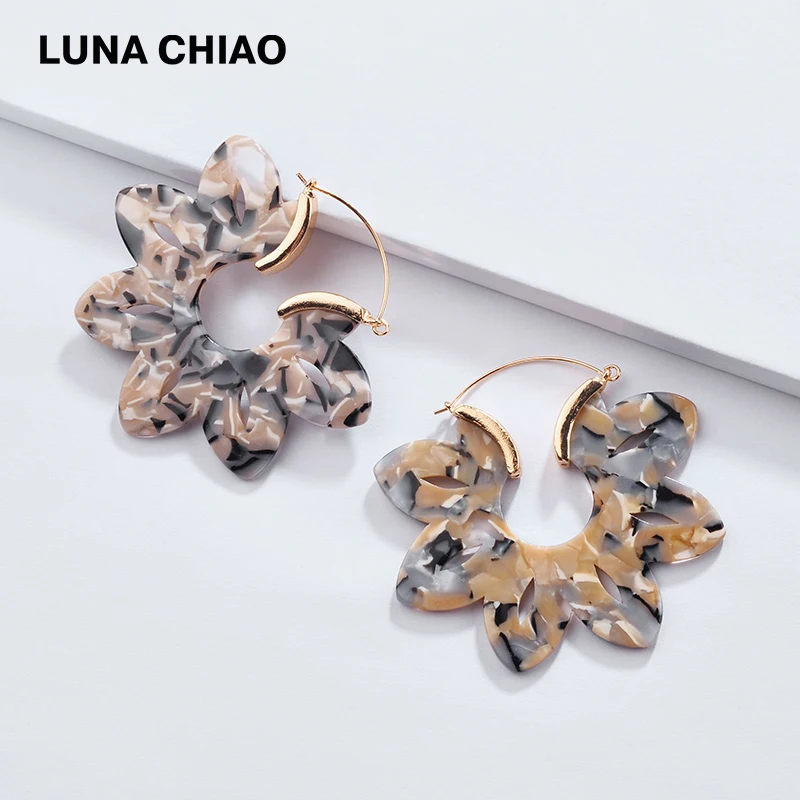 Женские акриловые серьги подвески LUNA CHIAO 7 цветов с большим цветком лотоса и