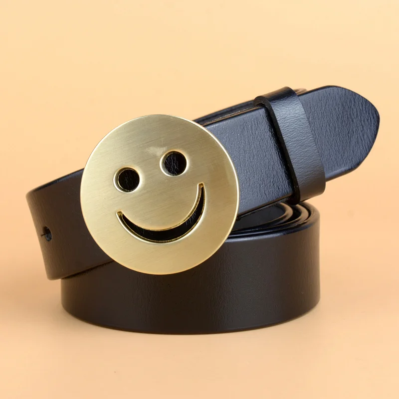 Лидер продаж, известный дизайн, брендовые роскошные ремни для женщин, Smiles Face, ремни для женщин, поясной ремень с пряжкой, ремень для женщин - Цвет: Черный