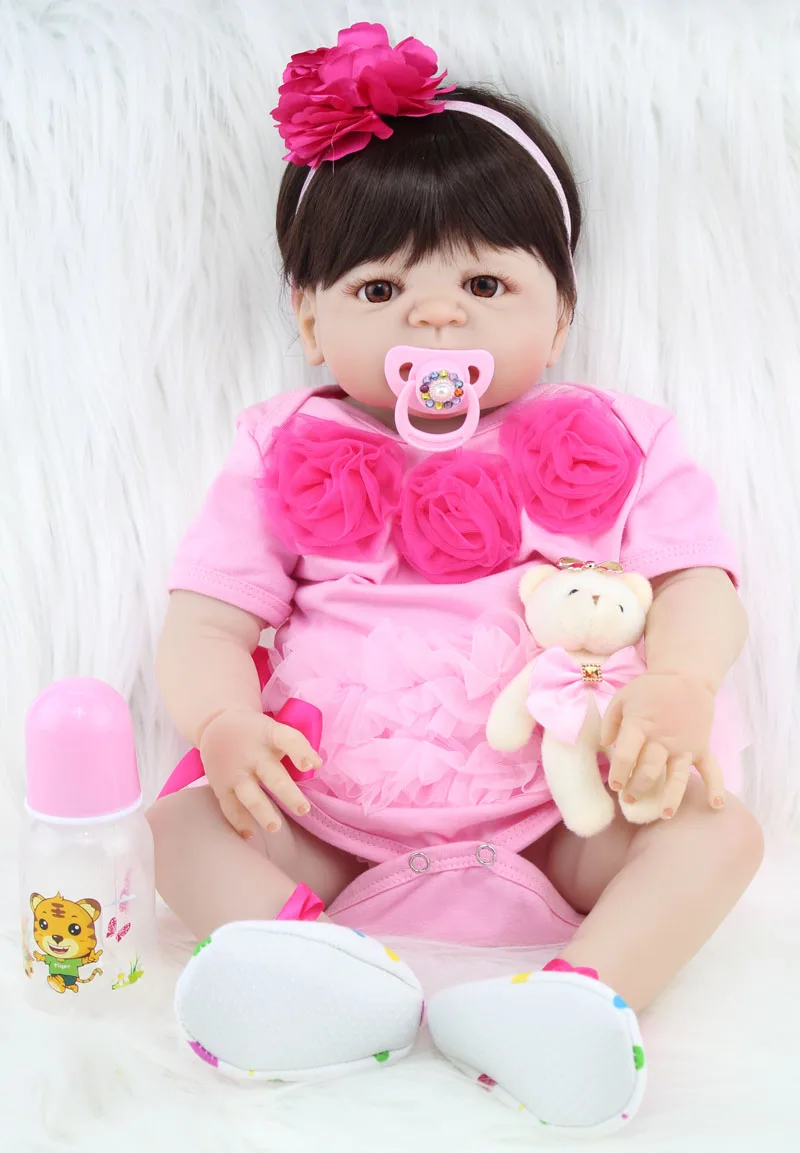 55 см силиконовый Reborn Girl Baby Doll игрушка реалистичное розовое платье принцессы