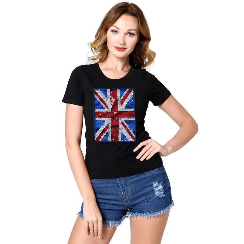 Женская футболка с короткими рукавами и блестками BLINGSTORY летняя повседневная