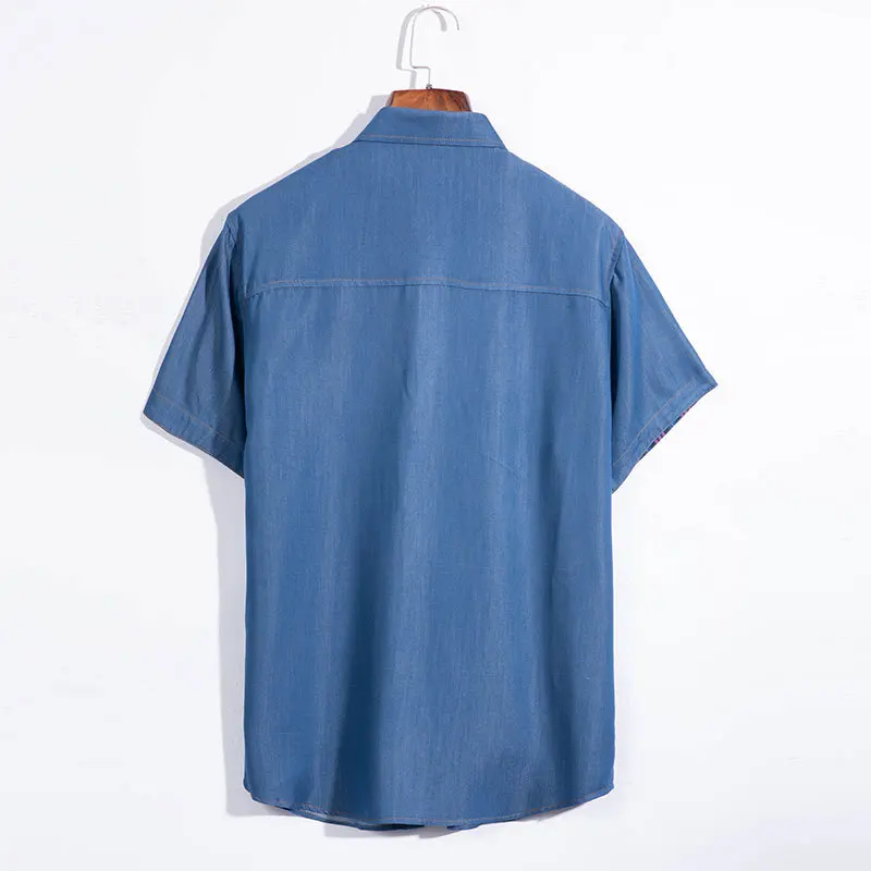 Рубашка мужская джинсовая с короткими рукавами однотонная Повседневная модная