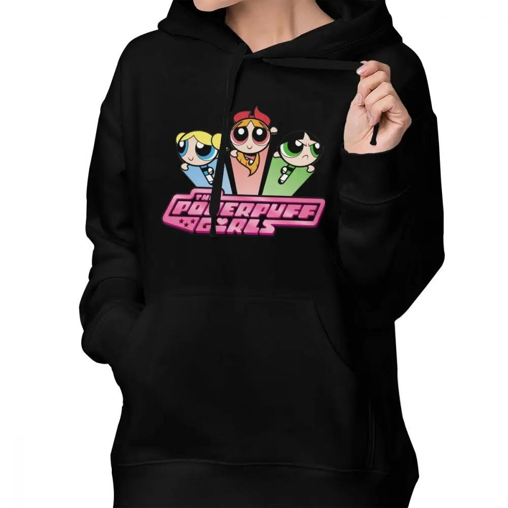 Powerpuff/худи Powerpuff; толстовки для девочек; красные толстовки с длинными рукавами; женские хлопковые Kawaii большие размеры; графический пуловер с капюшоном
