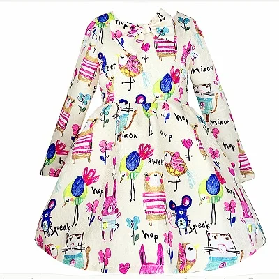 Kseniya Kids/винтажные платья для больших и маленьких девочек с длинными рукавами; 2 слоя; сезон осень-зима; вечерние платья для девочек на свадьбу; праздничное От 2 до 10 лет - Цвет: Beige Graffiti