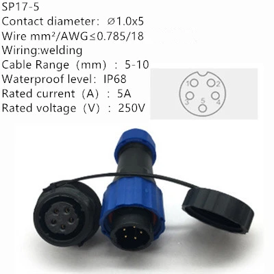 SP17-5 SP17 IP68 Водонепроницаемый авиационный разъем 2 Pin 3pin 4pin 5pin 7pin 9pin авиационный штекер разъем кабель Разъемы - Цвет: SP17-5