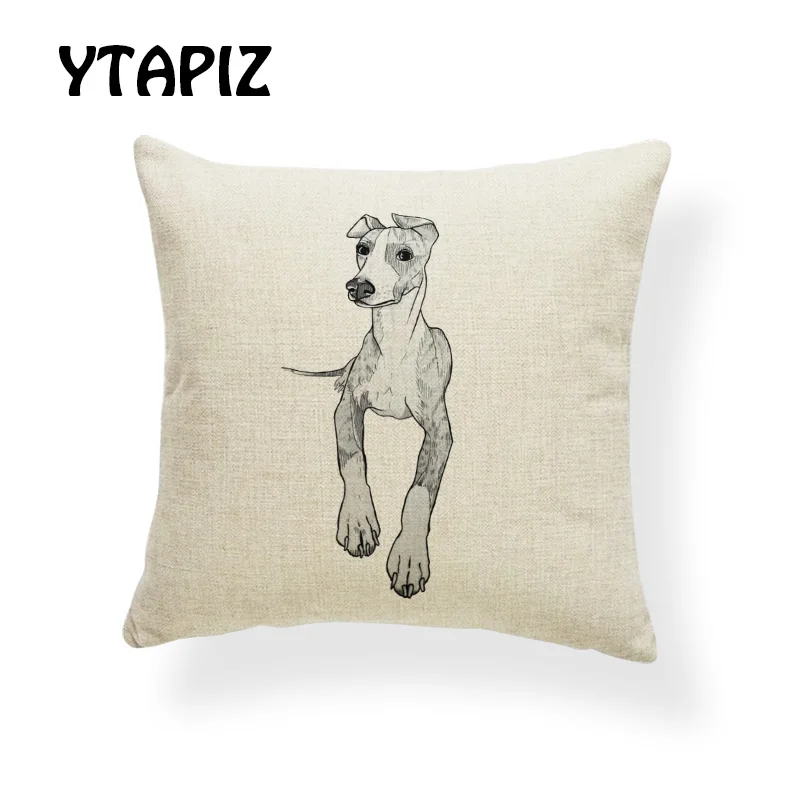 1 Простой Эскиз Портрет Whippet такса американский стаффордширский терьер микс подушки набор 45X45 см полиэстер диван декор подушки - Цвет: 1