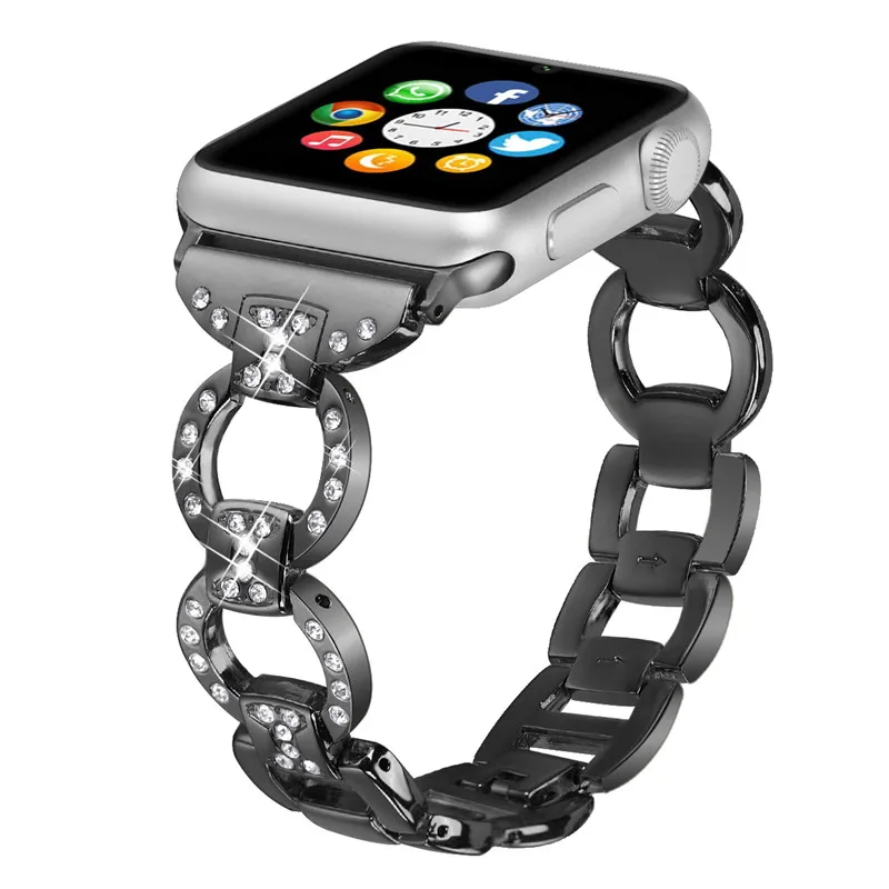 Нержавеющая сталь ремешок для наручных часов Apple Watch, ремешок 42 мм, 38 мм, для iwatch, версия 3/2/1 алмаз металлический браслет наручный ремень ремешок черного цвета